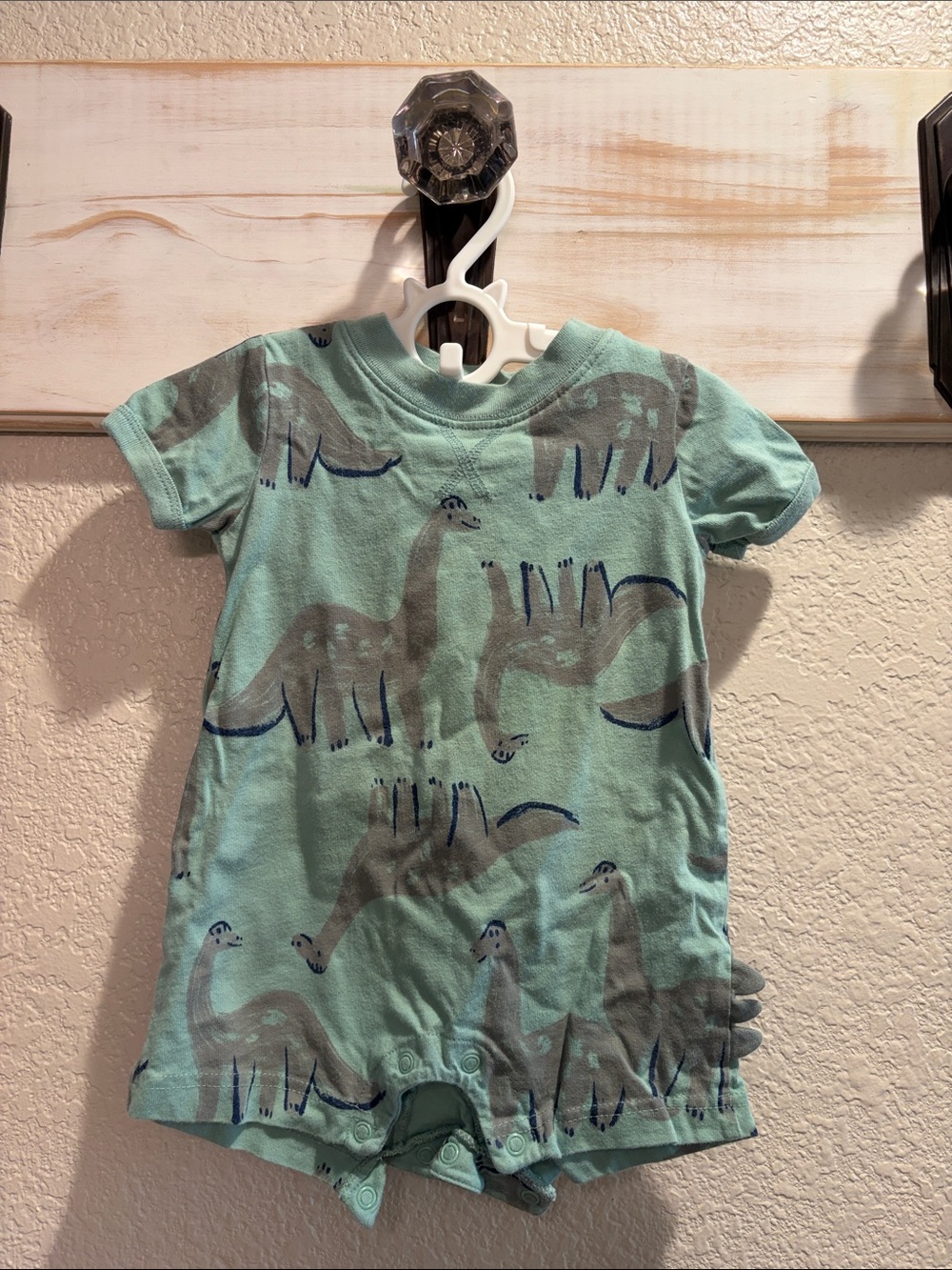 Mint Green Baby Romper with Dinosaur Print
